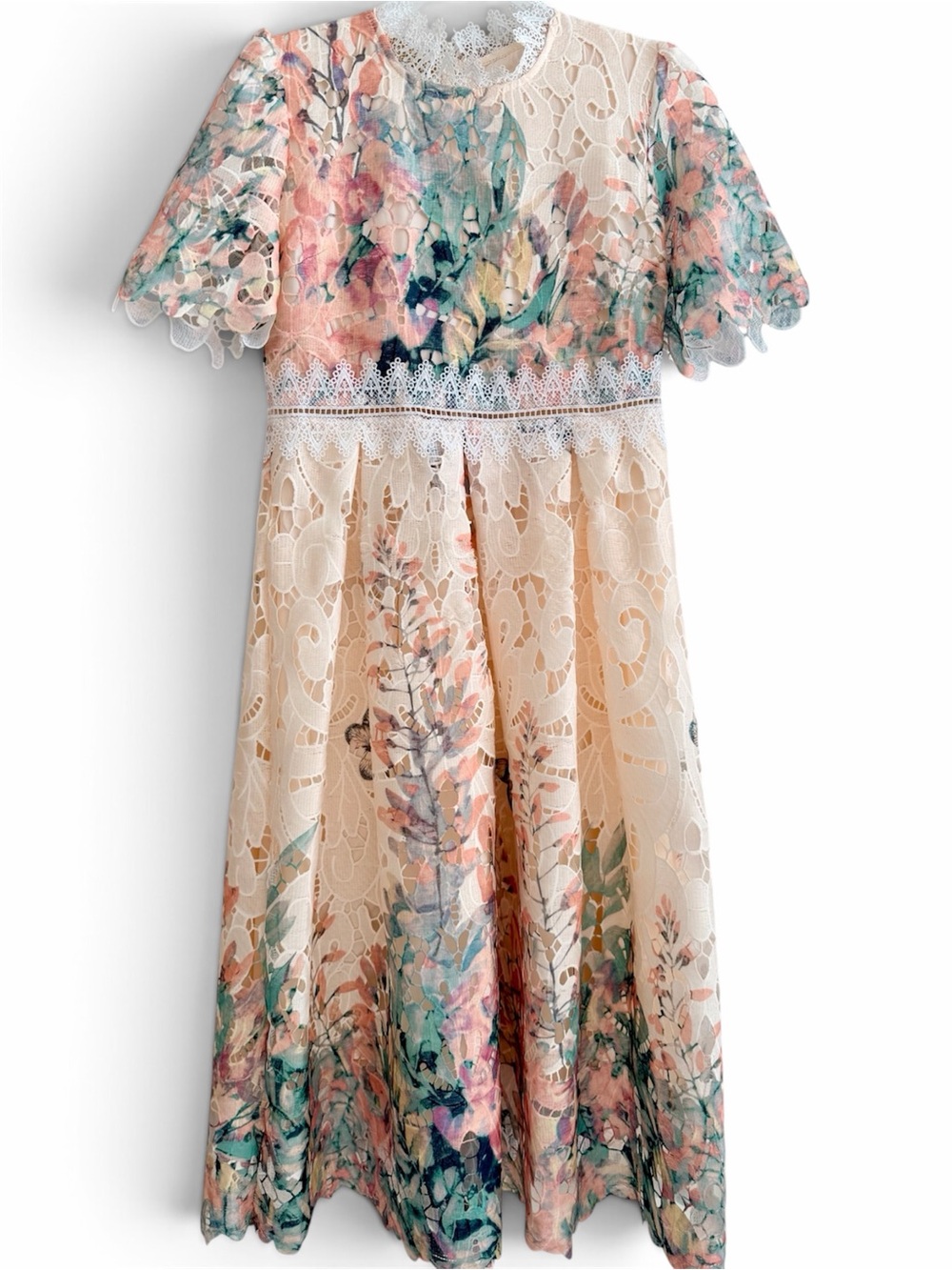Anna Irion Floral Lace Midi Dress Scalloped Trim| Size Large